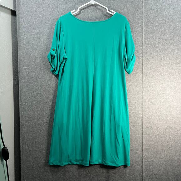 Susan Graver Every Day Pet Liquid Knit A-Line Roll Tab Sleeve Green Size LP - Picture 2 of 10